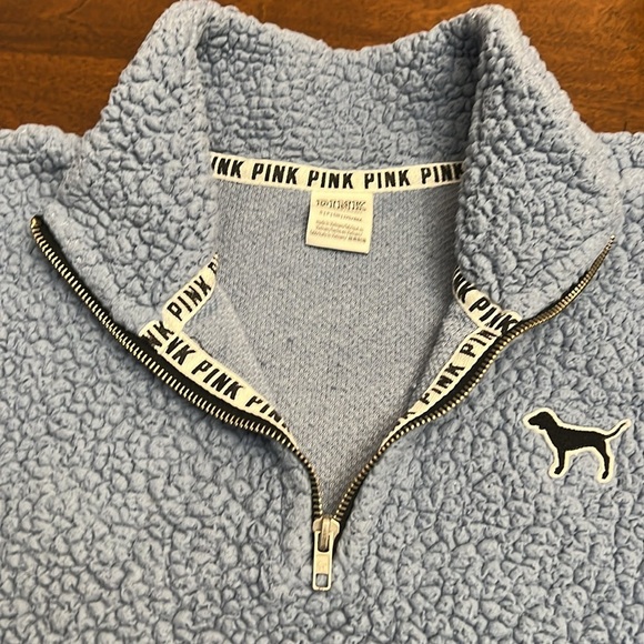 Victoria's Secret PINK Teddy Bear Blue Sherpa 1/4 Zip Cozy Pullover Size Small - Picture 5 of 10